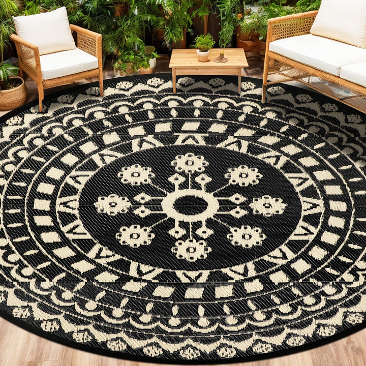 Capslpad Outdoor Teppich Rund 240 cm, Wetterfest Vorzeltteppich Camping Teppiche, Kunststoff Picknic