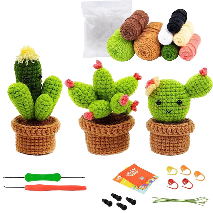 GUXLXAR Häkelset für Anfänger, Häkelnadel Set,3 Cactus Häkeln Für Anfänger Komplett Stricken,Häkel-S
