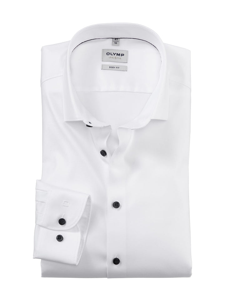 OLYMP Herren Oberhemd Langarm Level.Five.Body.fit,Twill,Body fit,Modern Kent 37 Weiss 00, 37 Weiss 0