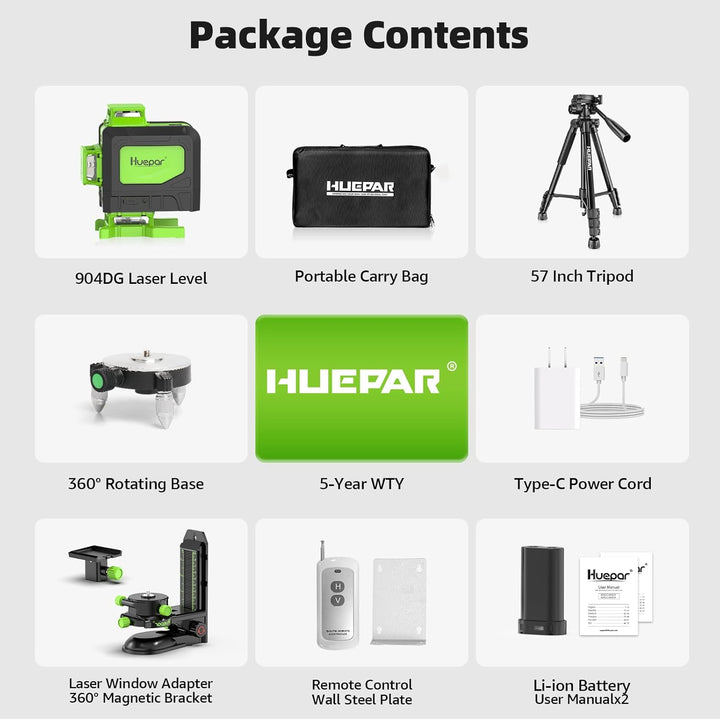 Huepar 4 x 360 Laser-Wasserwaage selbstnivellierend mit 152 cm hohem Stativ, 4D-Laser-Wasserwaage mi
