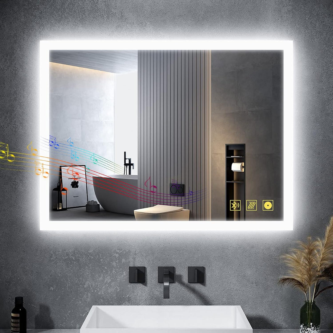 AI-LIGHTING Badezimmerspiegel mit Beleuchtung 80 × 60 cm Badspiegel mit Licht Bluetooth Lautsprecher