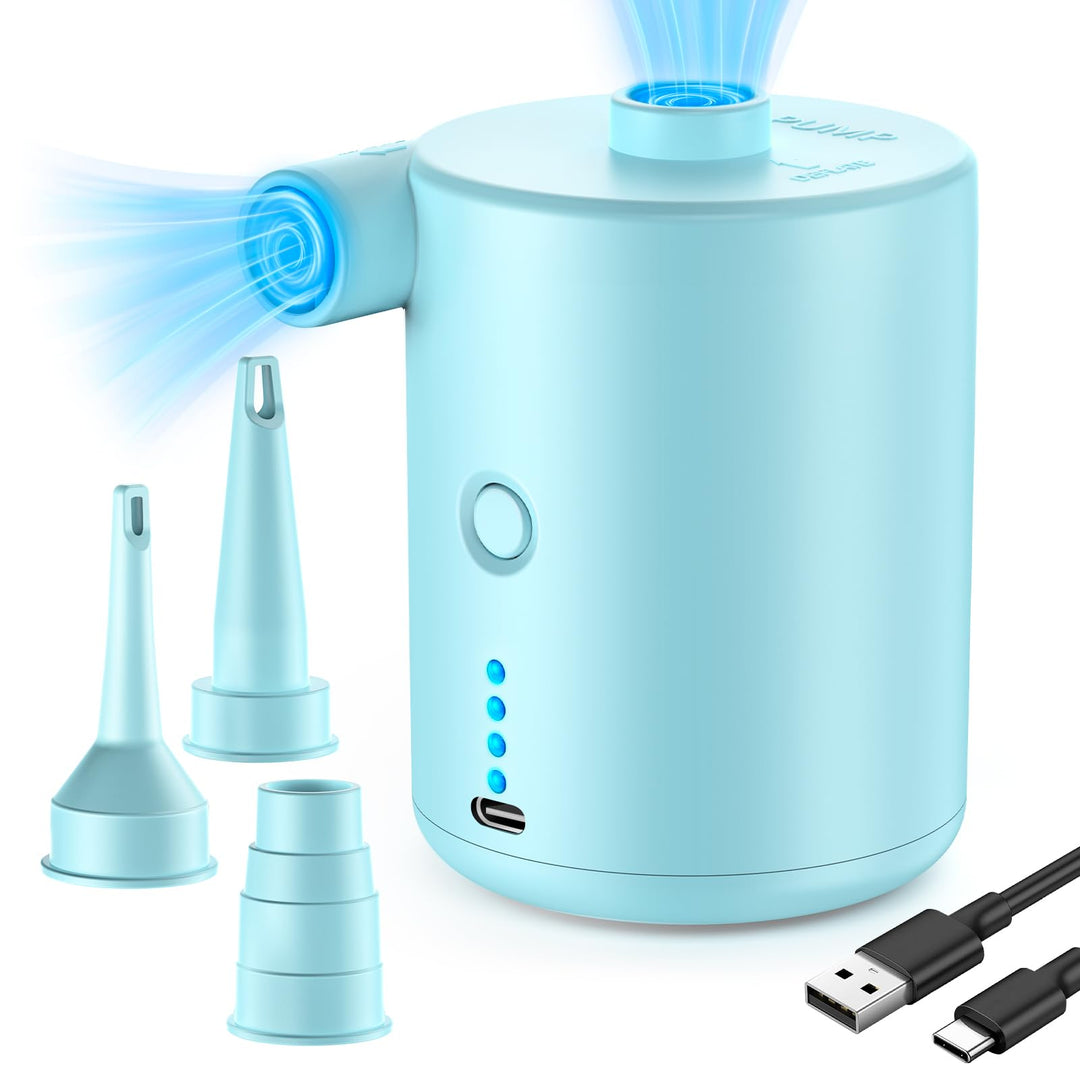 BOSONER Elektrische Luftpumpe mit Akku: 4000 mAh, wiederaufladbare Luftpumpe mit 3 Luftdüsen – schne