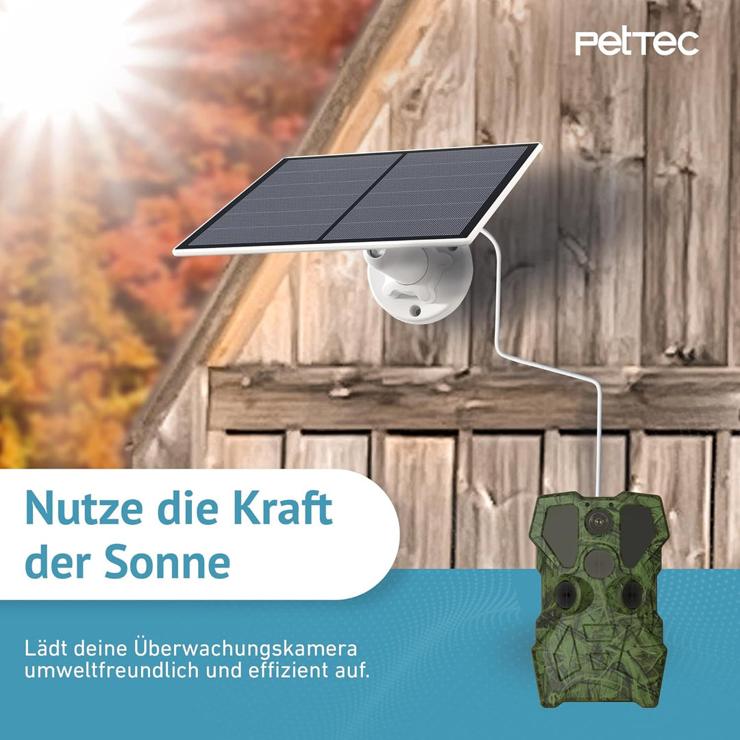 PetTec - Solar Panel für Überwachungskamera aussen Pet Cam - Solarmodul 4,4W in Schwarz - Für Outdoo