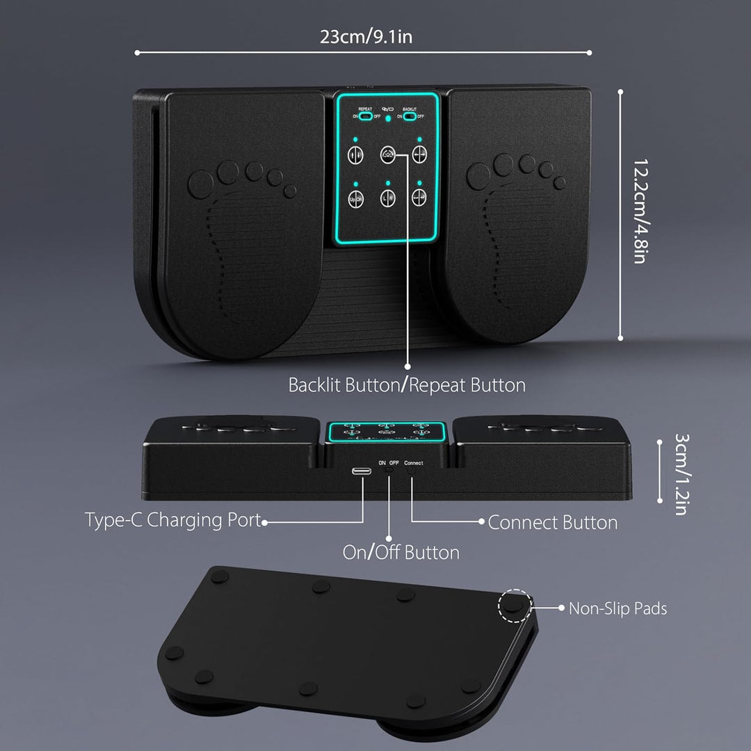 Doohoeek Bluetooth Page Turning Pedal, Page Turner Kabellos, Wiederaufladbares Universal-Fusspedal m