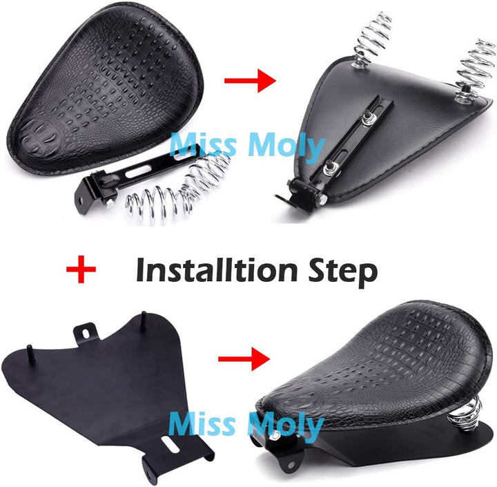 Motorrad Bobber Sitz, Krokodil Leder Motorrad Solo Sitz für Sportster XL1200 883 48 Dyna Softail Cus