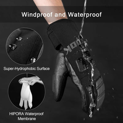KUTOOK Skihandschuhe Ziegenleder 3M Thinsulate Fäustlinge 5 MM Eva HIPORA Wasserdicht Winddicht Stra