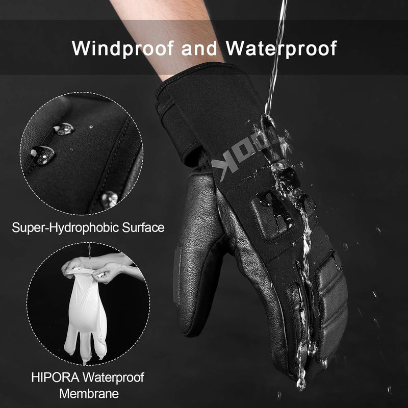 KUTOOK Skihandschuhe Ziegenleder 3M Thinsulate Fäustlinge 5 MM Eva HIPORA Wasserdicht Winddicht Stra