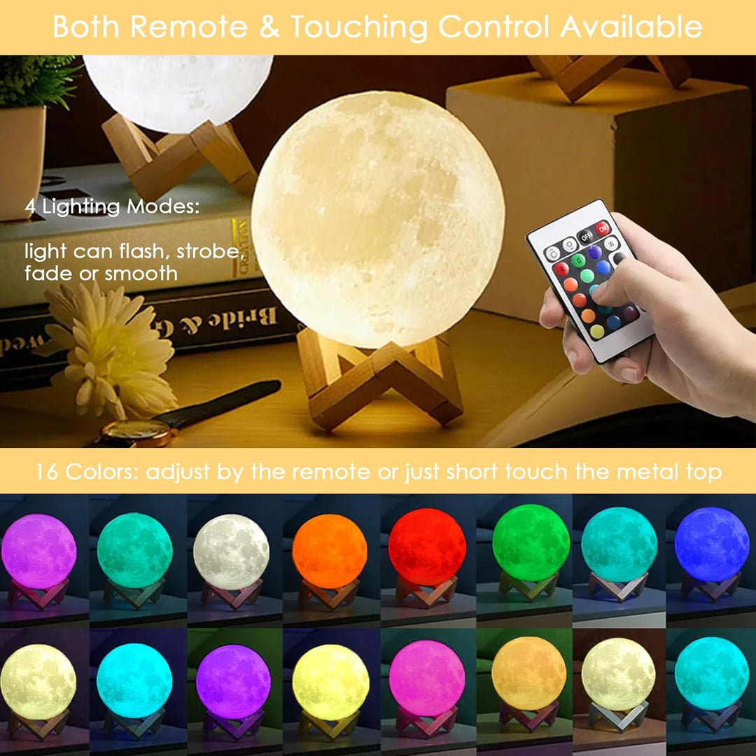 3D Mondlampe LED, 16 RGB Farben, Touch-Steuerung &amp; USB-Aufladung | Dimmbares Nachtlicht für Kinderzi