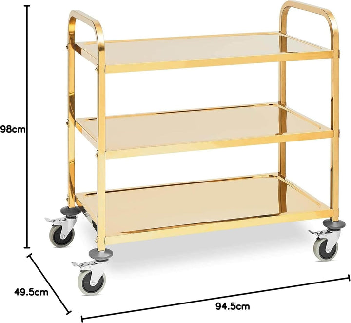 Royal Catering RCSW 3.1G Servierwagen Edelstahl 3 Borde bis 300 kg Küchenwagen Edelstahl Küchenrollw