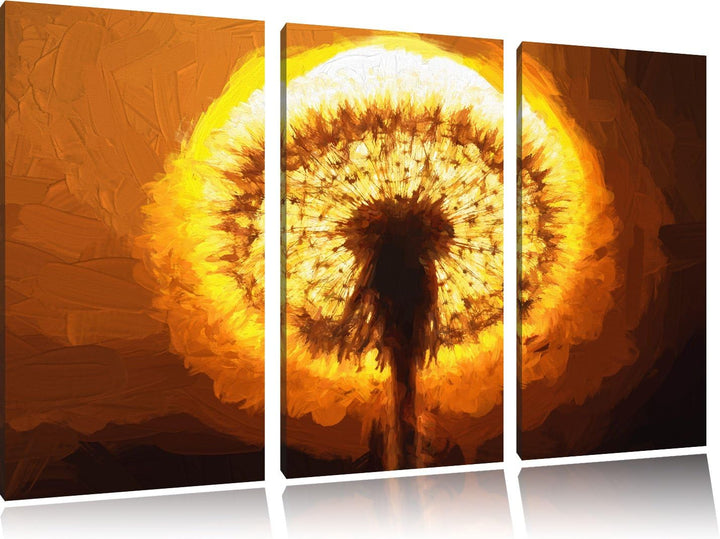 Pixxprint Pusteblume im Abendlicht Pinsel Effekt 3-Teiler Leinwandbild 120x80 Bild auf Leinwand