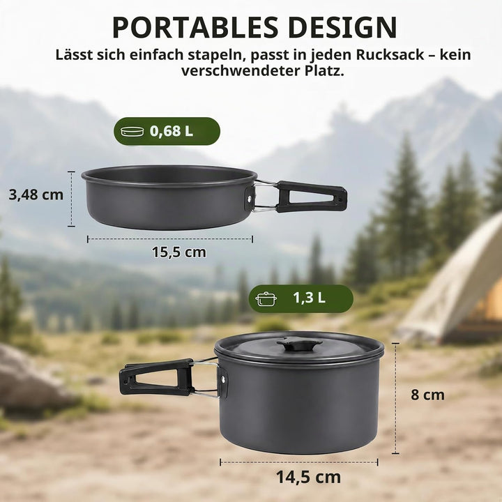 aiGear Camping Kochgeschirr Set/Outdoor Geschirr Set | Camping Topf Kochtopf Tragbar Aluminium | mit