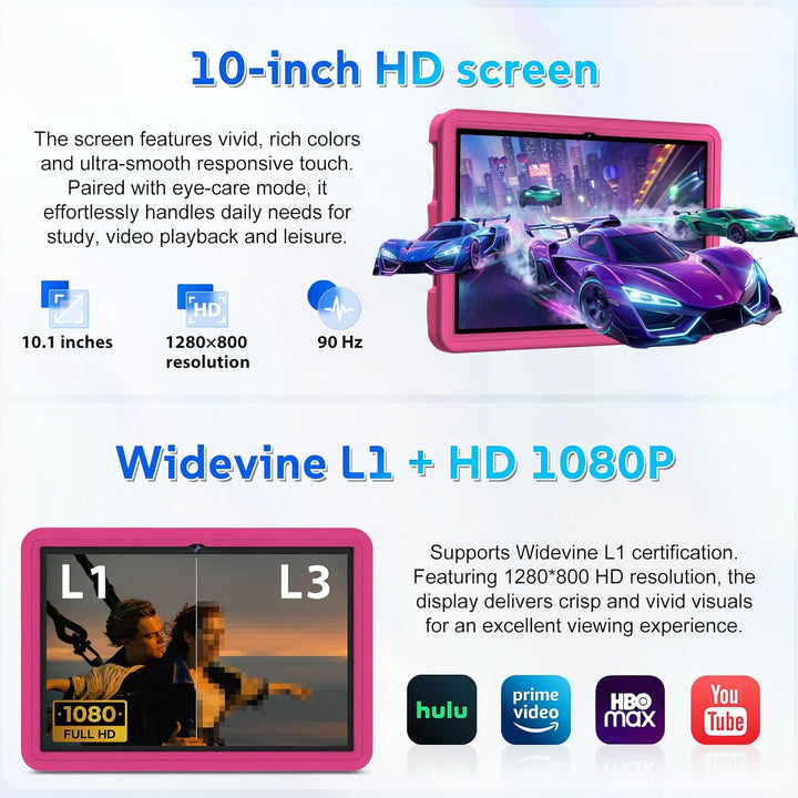Kinder Tablet 10 Zoll Android 15 mit 30GB RAM + 64GB ROM(2TB), 5G WLAN 6, Widevine L1, Elterliche Ko