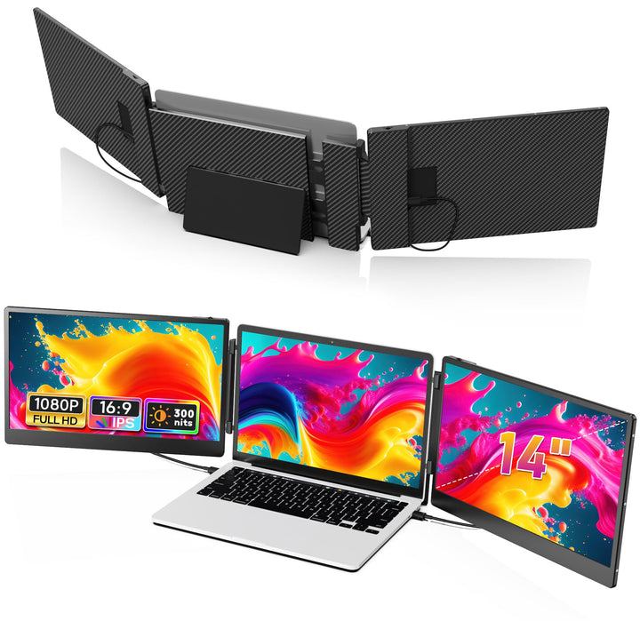 Laptop Screen Extender, 14" FHD Laptop Monitor Erweiterung, 1080P Triple Monitor, HDMI/USB-A/Type-C