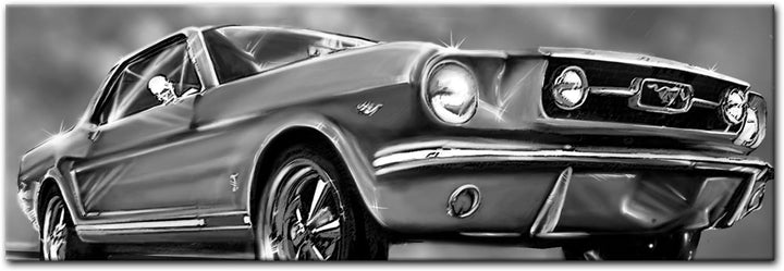 Bilderdepot24 Bild auf Leinwand | Mustang Graphic - schwarz weiss I in 120x40 cm als Panorama Wandbi