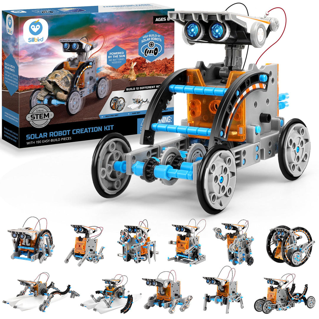 Sillbird Solar Roboter Kinder Spielzeug, 12-in-1 STEM Konstruktion Bauset, 190 Stücke Lernspielzeug