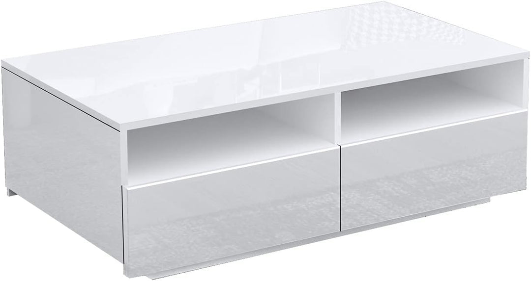 Senvoziii LED Couchtisch für Wohnzimmer, Beistelltisch Moderner Holztisch, Weisser Glanz Kaffeetisch