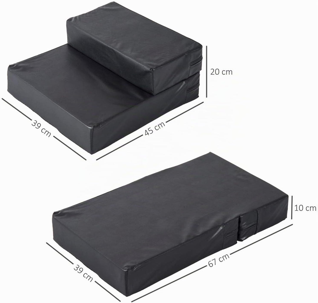 PawHut Tiertreppe Tierunterlage Klappbar Hundetreppe Treppe Unterlage für Katzen und Hunde Schwarz L