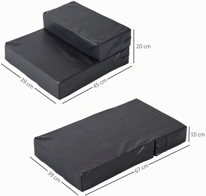 PawHut Tiertreppe Tierunterlage Klappbar Hundetreppe Treppe Unterlage für Katzen und Hunde Schwarz L