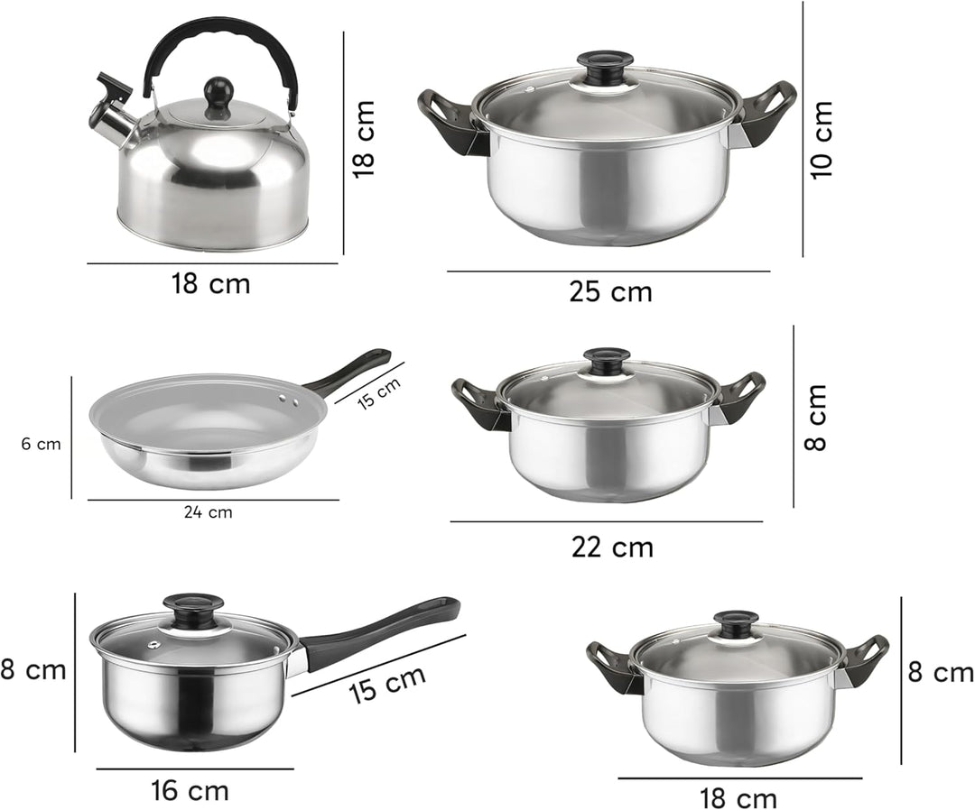 Retoo Kochtopfset 12-teilig aus Edelstahl, Töpfe mit Glasdeckel, Kochtöpfe mit ergonomischen Griffen