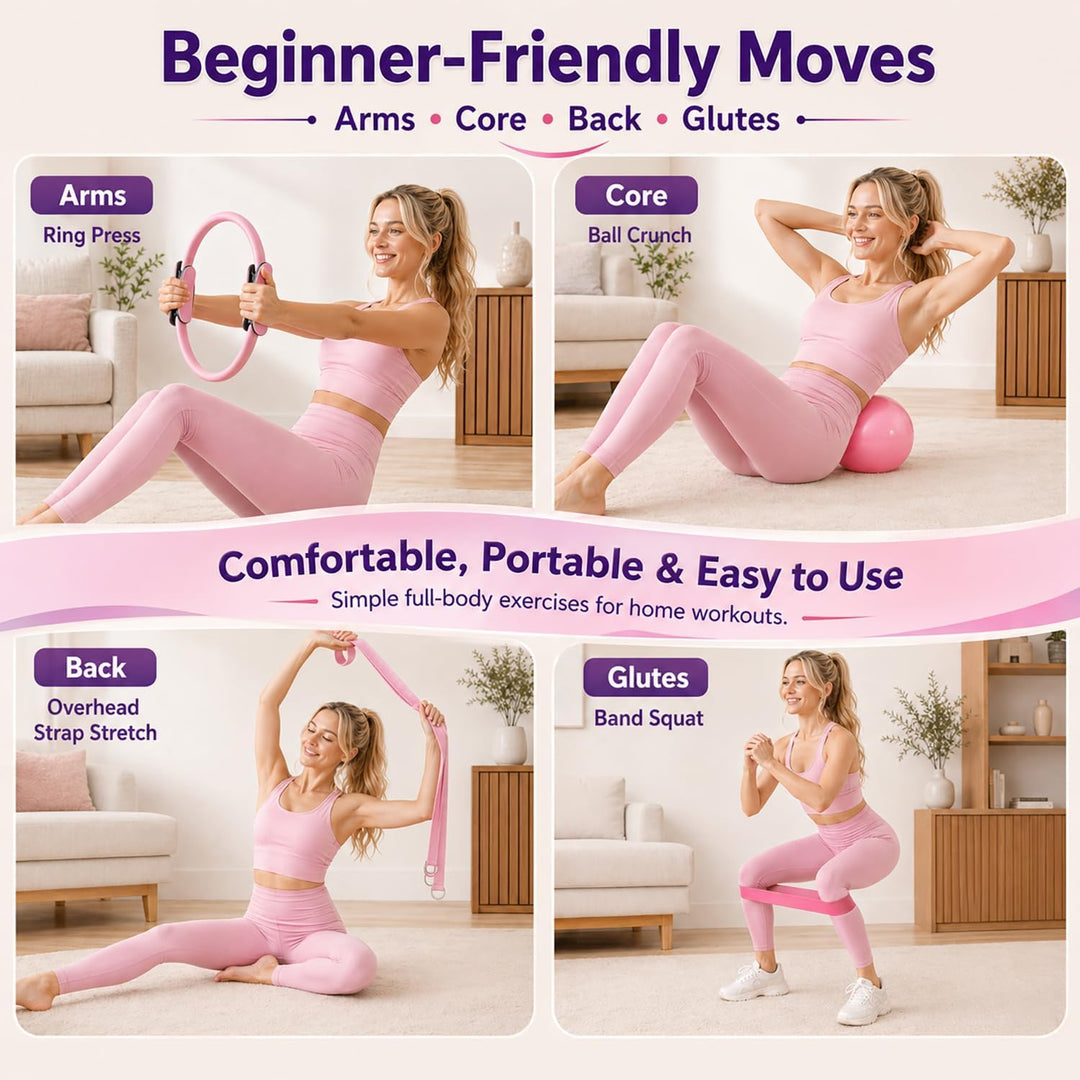 Pilates Ring Set, 12-in-1 Set für Damen mit Pilates Ball, Fitnessbändern, Widerstandsbändern, Gymnas
