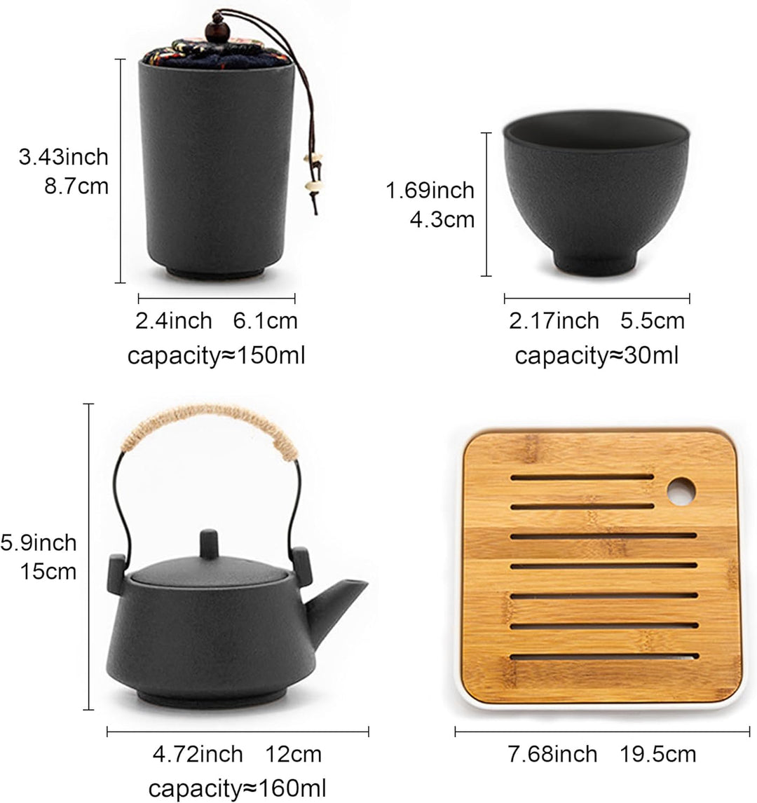 fanquare Japanisches Tragbare Reise Tee Set mit Reisetasche, Schwarz Porzellan Tee Service mit Teeka