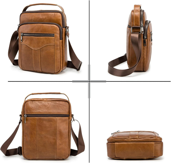 MANNUOSI Herren Schultertaschen business Freizeit Henkeltaschen echtleder vintage Handtaschen Einhei