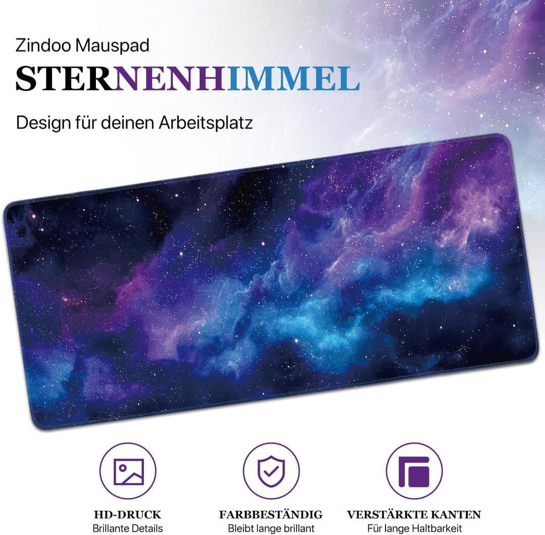Zindoo XXL Gaming Mauspad 900 x 400 mm mit Galaxie Motiv, Galaxie Motiv