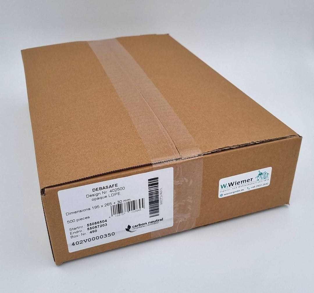 500x Sicherheitstaschen DEBASAFE 195 x 265 + 30 mm (Bon) DEBATAPE high plus - Blickdicht - Recycling