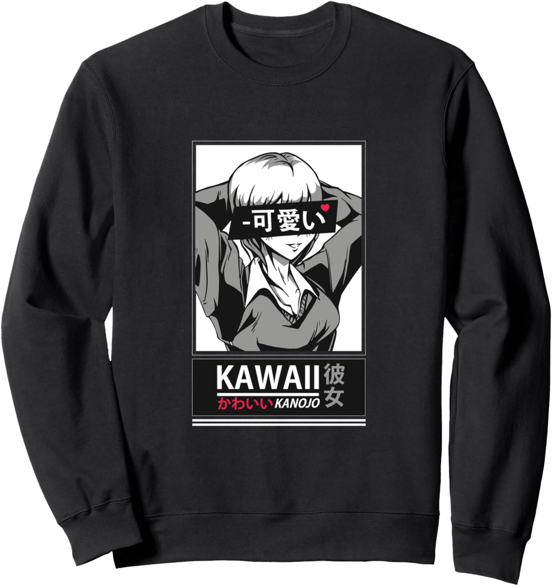 Süsses Anime Manga Mädchen mit Japanischen Schriftzeichen Sweatshirt