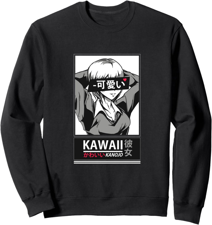 Süsses Anime Manga Mädchen mit Japanischen Schriftzeichen Sweatshirt