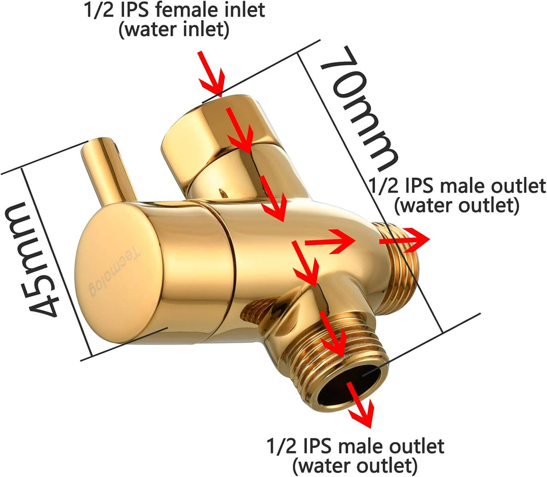 Tecmolog Umstellventil Dusche 3 Wege 1/2" Messing Absperrventil Dusche T Adapter für Handbrause Tita