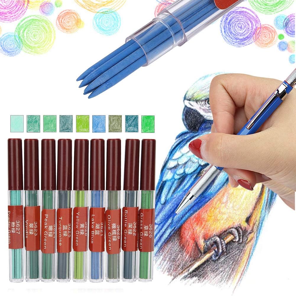 2,0 mm Farbstiftmine, 9 verschiedene farbige Blei Nachfüllungen, fette und 90 mm hohe mechanische Na