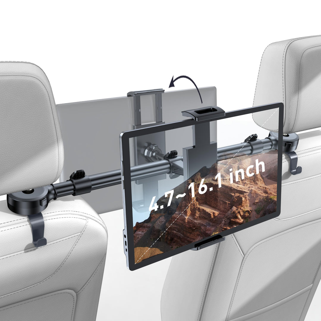 TRYONE Tablet Halterung Auto Mitte - Nach Vorne/hinten Kippbar KFZ Tablet Kopfstützenhalter Reise Zu