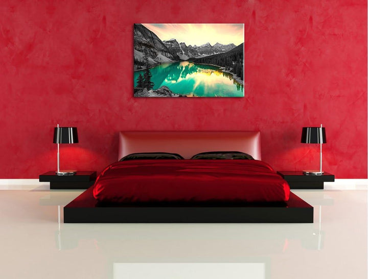 prachtvoller Moraine Lake in Canada schwarz/weiss Format: 100x70 auf Leinwand, XXL riesige Bilder fe