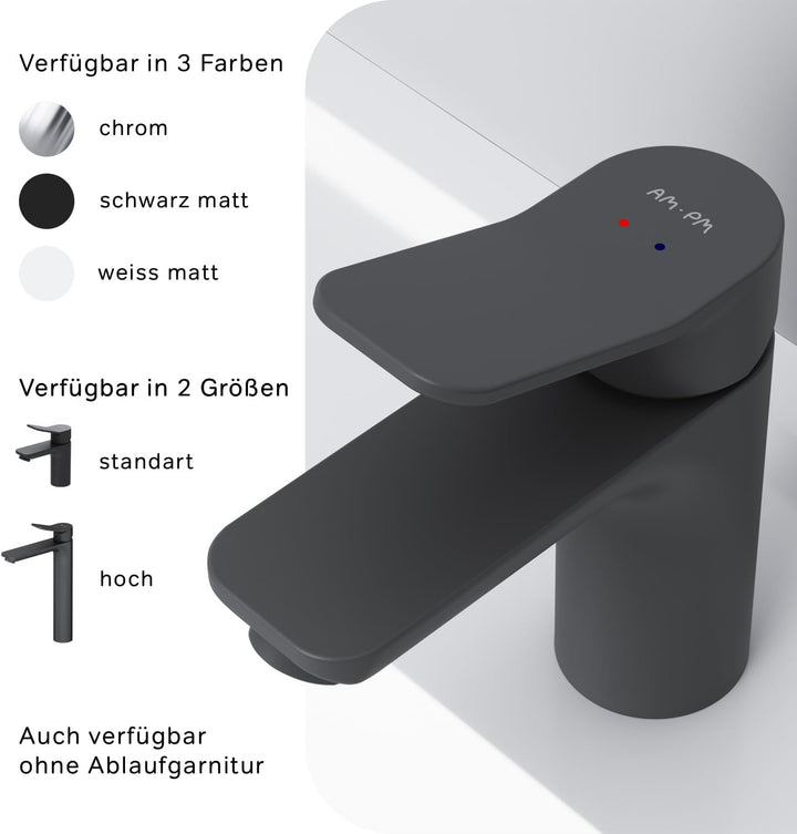 AM.PM X-Joy FXA82122 Wassersparende Einhebel-Waschtischarmatur, kratzfester Wasserhahn, leicht zu re