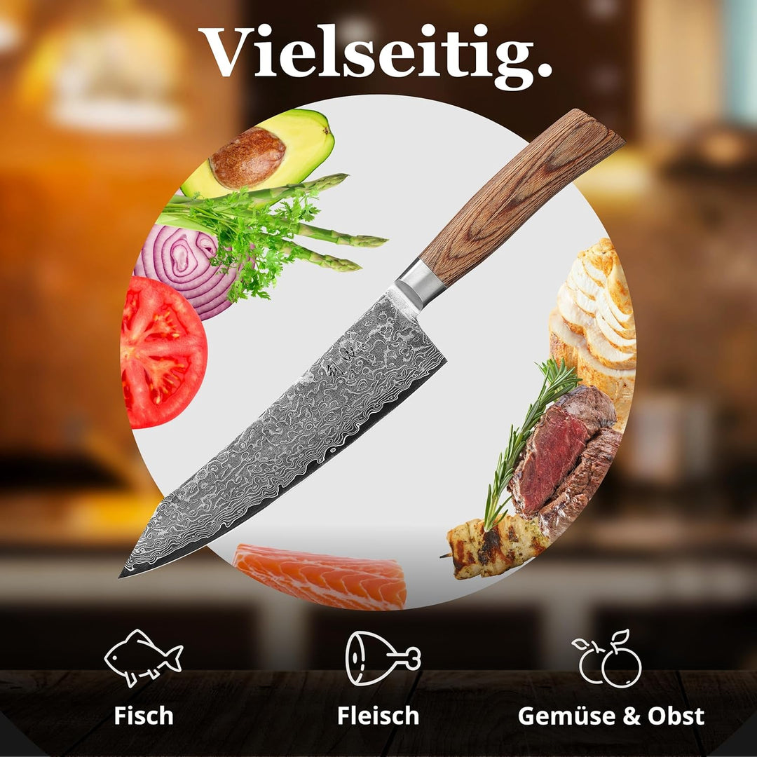 Wakoli EDIB Pro Premium Kiritsuke Chefmesser mit 20 cm Klinge gefertigt aus 67 Lagen echtem Damastst