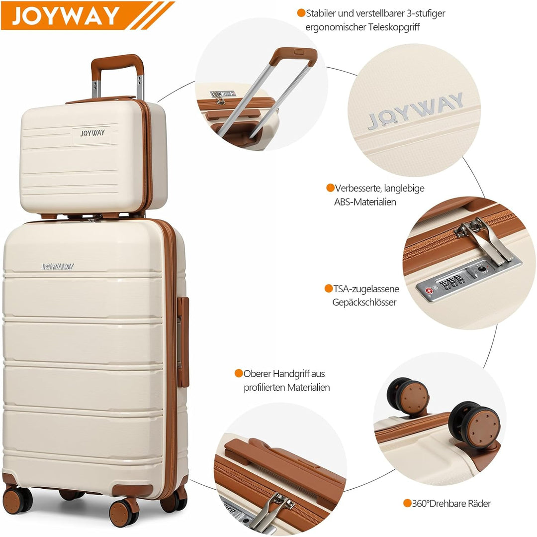 Joyway Kofferset 3 Teilig Hartschale mit 4 Rollen und TSA-Schloss Der Gepäcksets Enthält 1 Kosmetikk