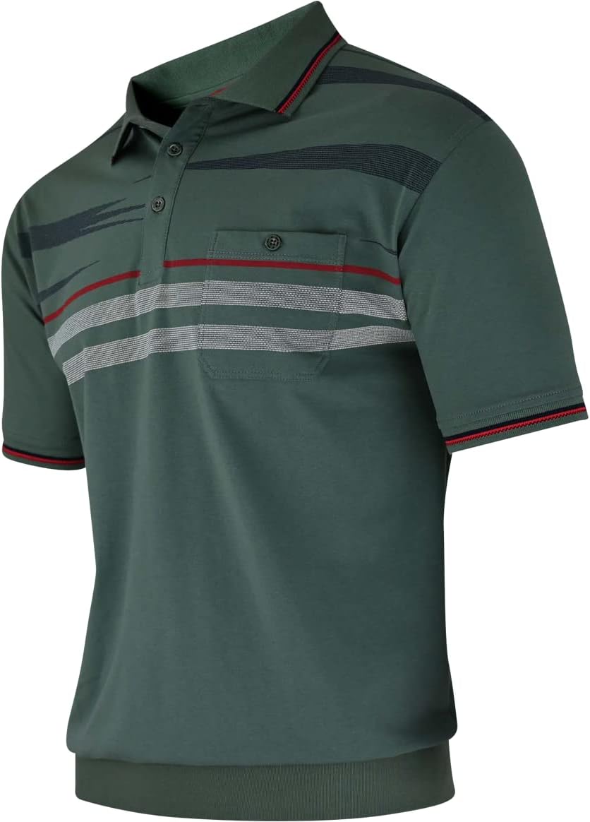 Soltice Herren Kurzarm Poloshirts Gestreifte Blousonshirts mit Brusttasche Baumwoll-Mix, Grösse M bi