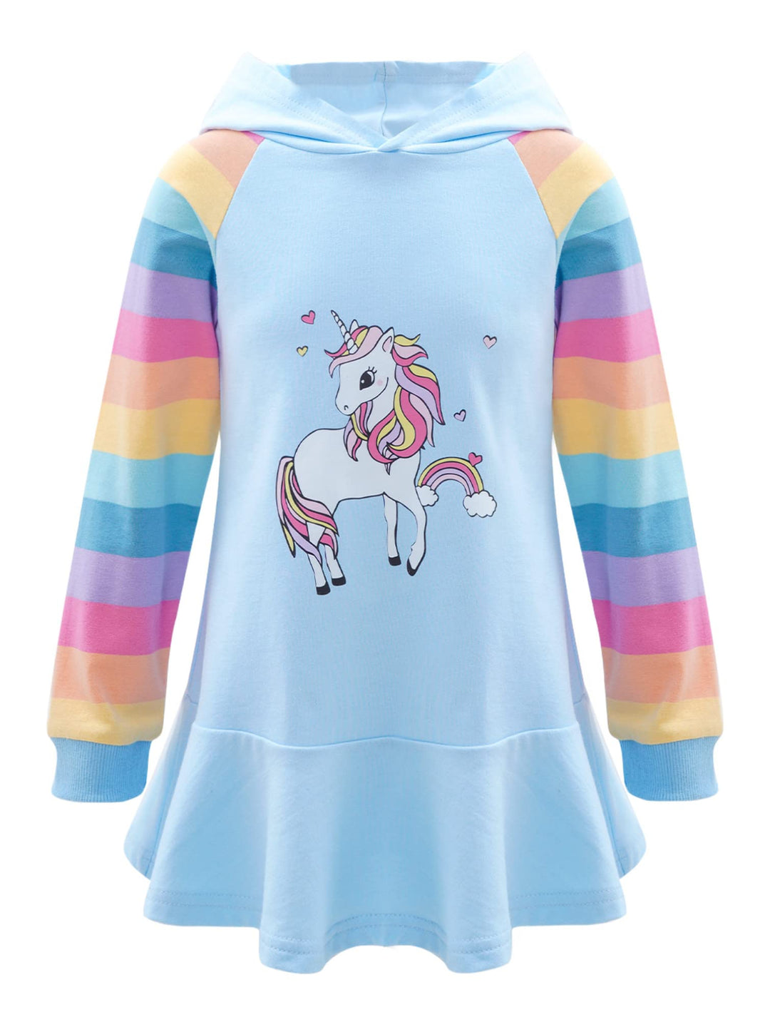 TiaoBug Mädchen Kapuzenpullover Langarm Sweatkleid mit Kapuze Einhörner Aufdruck Hoodie Cartoon Top