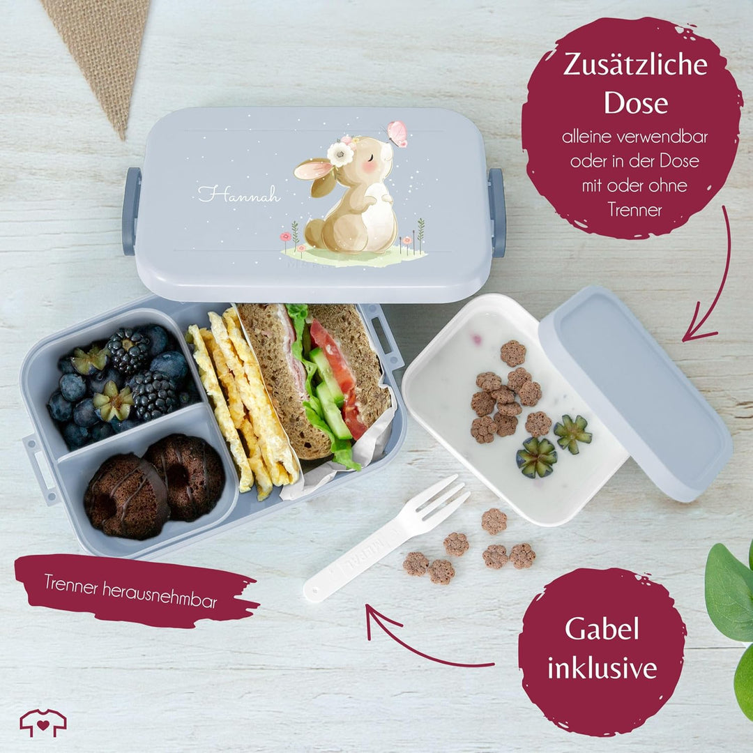 Kinder Bento Box Midi Lunchbox für Mepal Bentobox - Hasen - Brotdose Süsser Hase personalisiert I La