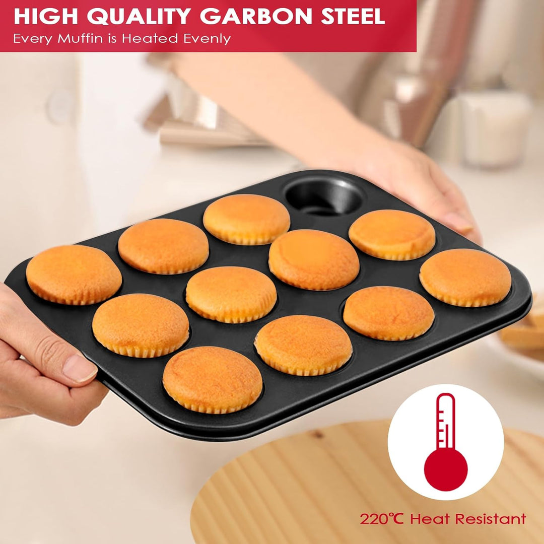 Fousenuk Muffinform, 2er-Pack Karbonstahl Muffinblech für 12 Muffins, Antihaftbeschichtet Backform,