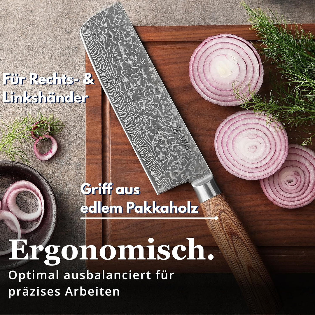 Wakoli EDIB Pro Damast Nakirimesser 18,00 cm Klinge extrem scharf aus 67 Lagen mit VG10 Stahlkern I