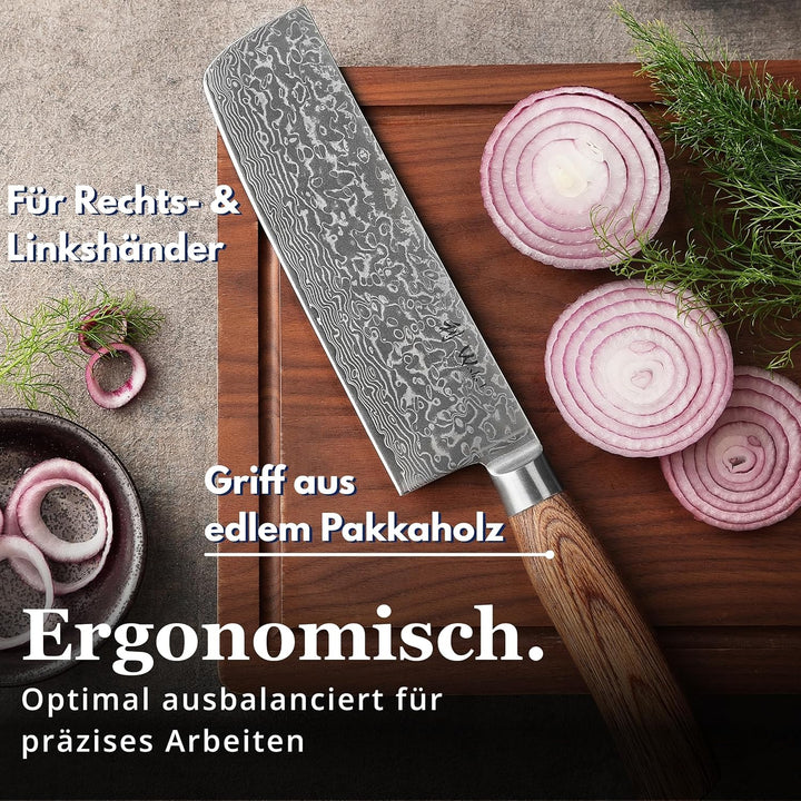 Wakoli EDIB Pro Damast Nakirimesser 18,00 cm Klinge extrem scharf aus 67 Lagen mit VG10 Stahlkern I