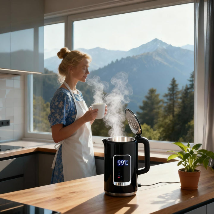 Siberg LCD Wasserkocher 1,7L – Edelstahl, Digitales Farb-Touch-Display, 13 Temperaturstufen, Warmhal