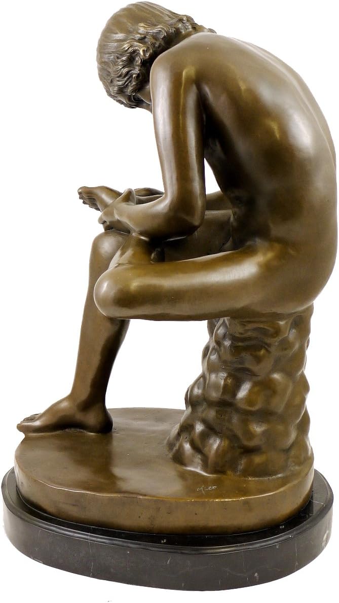 Spinario Bronzestatue - Der Dornauszieher Skulptur - signiert Milo - Antikes Motiv der Bildenden Kun