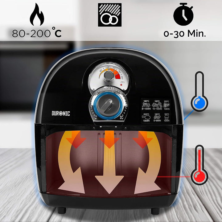 Duronic AF1 BK Heissluftfritteuse, Fritteuse mit 4,5 L Fassungsvermögen, Mini Backofen zum Dünsten,