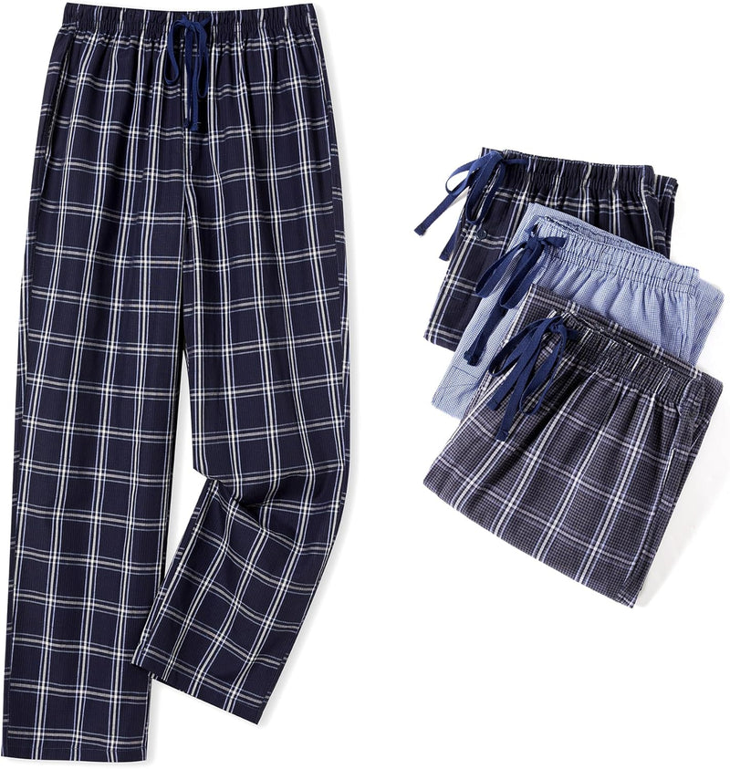 JupiterSecret Herren Pyjamahose Lang Schlafanzughosen für Herren Karierte Nachtwäsche 3er Packs 100%