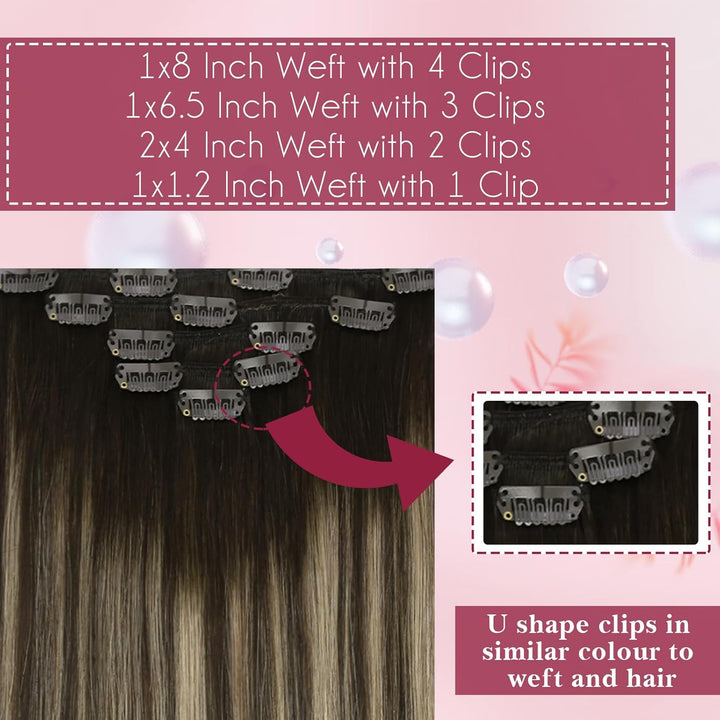 Vivien Haar Extensions Echthaar Clips Ombre Braun 55 cm Remy Haarverlängerungen Echthaar Clip in Bra
