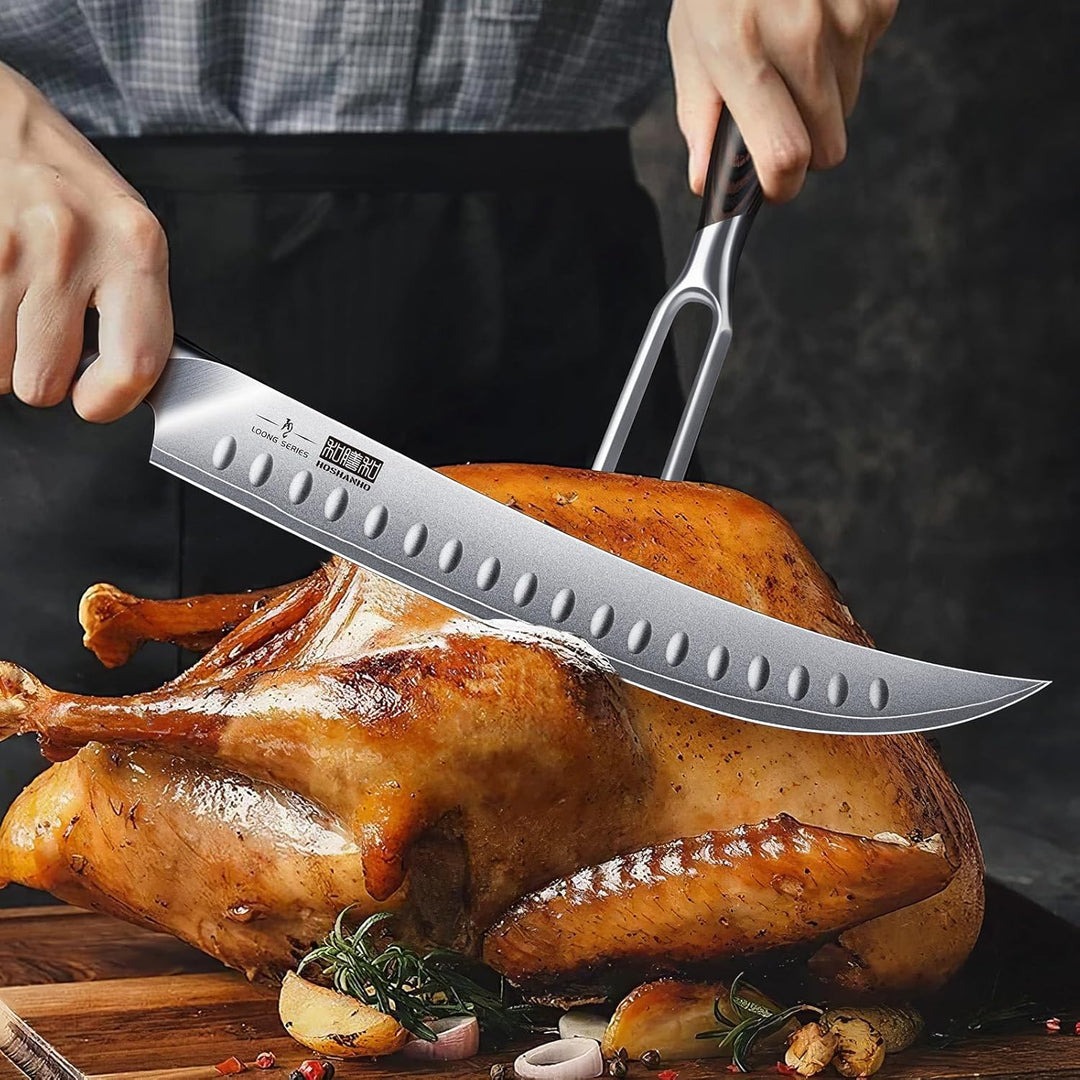 HOSHANHO Fleischgabel 18cm, Messerscharfe Grillgabel mit Zwei Zinken für Fleisch, Professionelle Jap