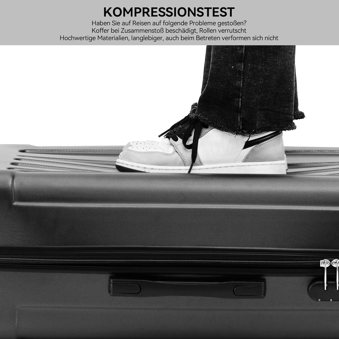 BEIBYE Hartschalen-Koffer Trolley Rollkoffer Reisekoffer Handgepäck 4 Rollen (M-L-XL-Set) (Schwarz,
